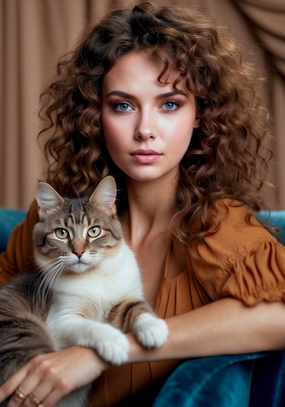 抱着小猫的欧美时尚卷发美女图片